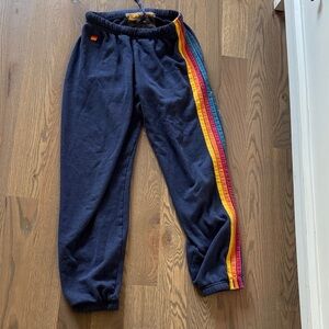 Aviator Nation Navy Track Pants with Rainbow Stripes